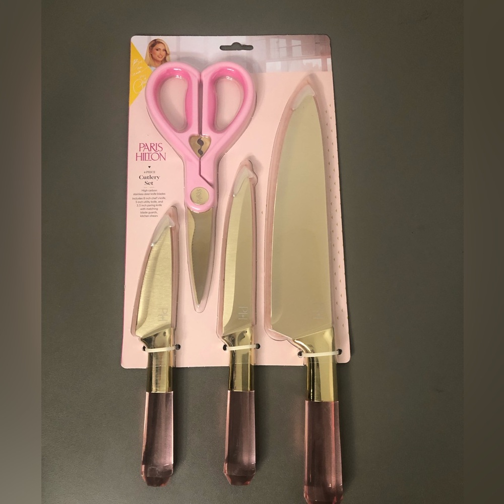 NEW Viral HTF Paris Hilton 4 Piece Gold Pink Jewel Cutlery Set NWT
